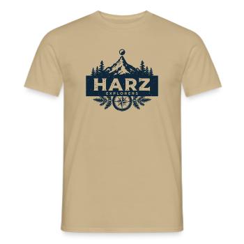 Explorateurs de résine | Insigne vintage de plein air - T-shirt homme - beige sable - Devant - AI Model Male 178 light (178cm)