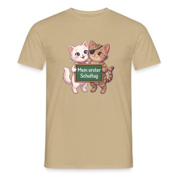 Mein erster Schultag Katzenduo - Männer T-Shirt - Sandbeige - Vorne - AI Model Male 178 light (178cm)