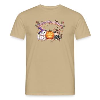 Happy Halloween mit Katzen & Kürbis - Männer T-Shirt - Sandbeige - Vorne - AI Model Male 178 light (178cm)
