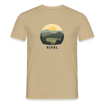 Eifel Maar | Vintage Nature Travel Poster - Männer T-Shirt - Sandbeige - Vorne - AI Model Male 178 light (178cm)