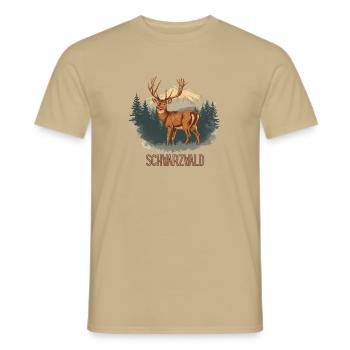 Schwarzwald Hirsch | Vintage Wildlife Design - Männer T-Shirt - Sandbeige - Vorne - AI Model Male 178 light (178cm)