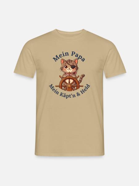 Mein Papa: Mein Käpt'n & Held - Männer T-Shirt - Sandbeige