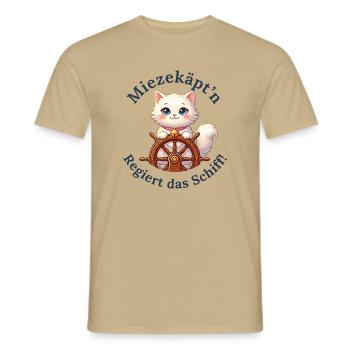Miezekäpt'n regiert das Schiff - Männer T-Shirt - Sandbeige - Vorne - AI Model Male 178 light (178cm)