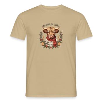 Noël joyeux et douillet des Highlands - T-shirt homme - beige sable - Devant - AI Model Male 178 light (178cm)