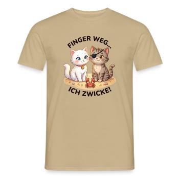 Katzen Strand Krabbe Spruch - Männer T-Shirt - Sandbeige - Vorne - AI Model Male 178 light (178cm)