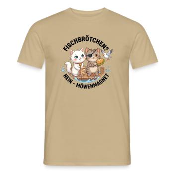 Katzen Fischbrötchen Möwenmagnet - Männer T-Shirt - Sandbeige - Vorne - AI Model Male 178 light (178cm)