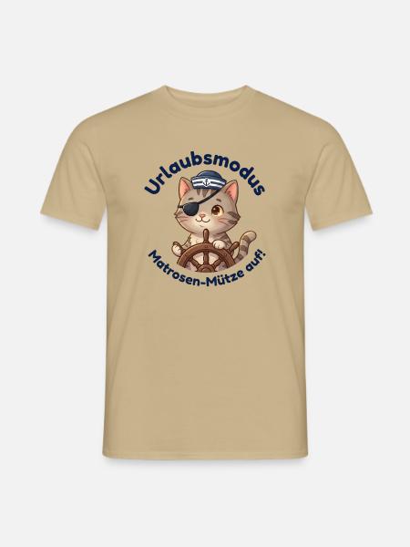 Kater Urlaubsmodus Matrosenmütze - Männer T-Shirt - Sandbeige