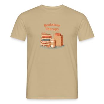 Thérapie en librairie Lecture de livres rétro - T-shirt homme - beige sable - Devant - AI Model Male 178 light (178cm)