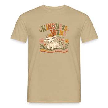 Kindness Wins Lamb Vegan Retro - Men's T-Shirt - sand beige - Front - AI Model Male 178 light (178cm)