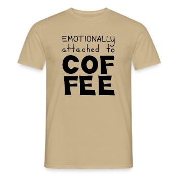 Attaché émotionnellement au café, noir - T-shirt homme - beige sable - Devant - AI Model Male 178 light (178cm)