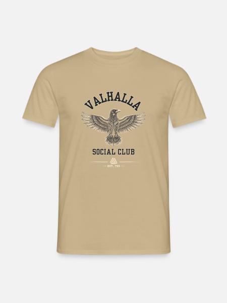 Valhalla Social Club – Retro-/College-Stil - Männer T-Shirt - Sandbeige