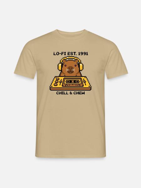 Capybara DJ Kassette Lo-Fi Retro Pixel Art 90s  - Männer T-Shirt - Sandbeige