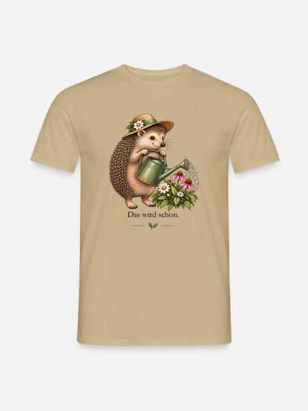 Garten Igel – Das wird schon - Männer T-Shirt - Sandbeige