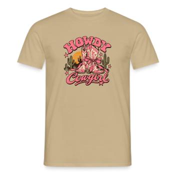Vintage-rosa Howdy Lady Cowboy-Stiefel - Männer T-Shirt - Sandbeige - Vorne - AI Model Male 178 light (178cm)
