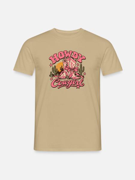 Vintage-rosa Howdy Lady Cowboy-Stiefel - Männer T-Shirt - Sandbeige