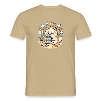 Gestresste Katze mit Kaffee-Bildunterschrift ASAP-Comic - Männer T-Shirt - Sandbeige - Vorne - AI Model Male 178 light (178cm)