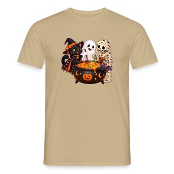 Fröhliche Halloween Runde - Spaß am Hexenkessel - Männer T-Shirt - Sandbeige - Vorne - AI Model Male 178 light (178cm)