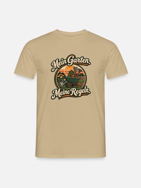 Gartenpatch: Meine Garten Meine Regeln - Männer T-Shirt - Sandbeige