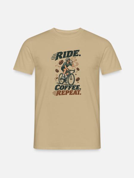 Ride Coffee Repeat Fahrrad Kaffee - Männer T-Shirt - Sandbeige