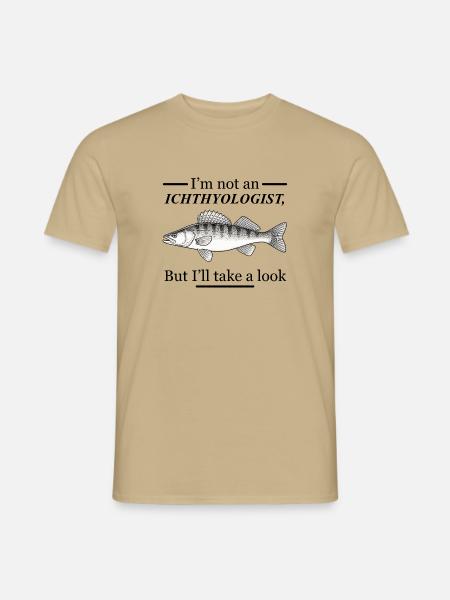 Ichtyologe und Fisch - Männer T-Shirt - Sandbeige