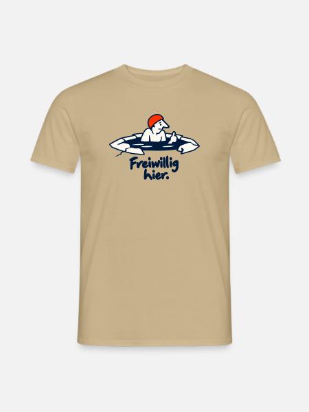 Eisbaden Spruch: Freiwillig hier! Eisbader lustig - Männer T-Shirt - Sandbeige