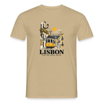 Lissabon Straßenbahn Flair - Männer T-Shirt - Sandbeige - Vorne - AI Model Male 178 light (178cm)