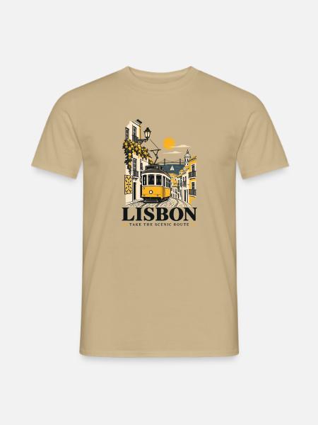 Lissabon Straßenbahn Flair - Männer T-Shirt - Sandbeige