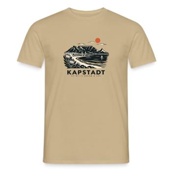 Kapstadt Küstenblick Linienstil - Männer T-Shirt - Sandbeige - Vorne - AI Model Male 178 light (178cm)