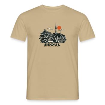 Seoul Tempel & Skyline Sonnenrot - Männer T-Shirt - Sandbeige - Vorne - AI Model Male 178 light (178cm)