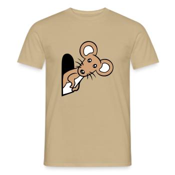 Maus Wand Loch Mauseloch Guckt Süß Lustig Comic - Männer T-Shirt - Sandbeige - Vorne - AI Model Male 178 light (178cm)