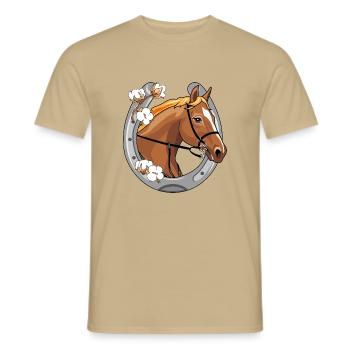 Tête de cheval avec une crinière rouge dans un cadre - T-shirt homme - beige sable - Devant - AI Model Male 178 light (178cm)