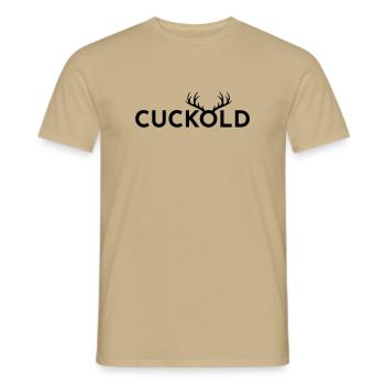 Cuck-Hörner - Männer T-Shirt - Sandbeige - Vorne - AI Model Male 178 light (178cm)