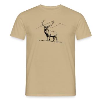 Deer in the mountain landscape, illustration - Men's T-Shirt - sand beige - Front - AI Model Male 178 light (178cm)