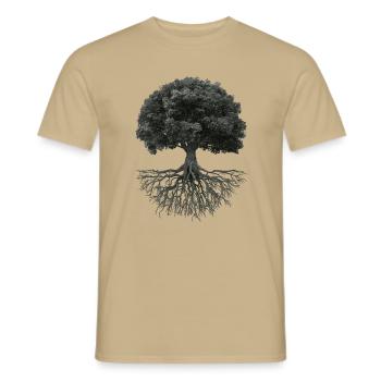 Tree of Life with Roots – Black & White - Men's T-Shirt - sand beige - Front - AI Model Male 178 light (178cm)