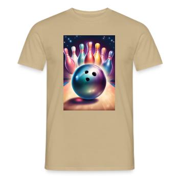 Boule de bowling et jolies quilles colorées - T-shirt homme - beige sable - Devant - AI Model Male 178 light (178cm)
