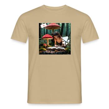 Reading in the magical forest. - Men's T-Shirt - sand beige - Front - AI Model Male 178 light (178cm)