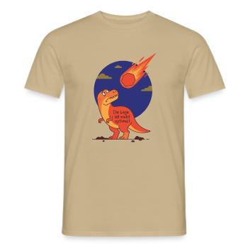 Die Lage ist nicht optimal - Dinosaurier Meteorit - Männer T-Shirt - Sandbeige - Vorne - AI Model Male 178 light (178cm)