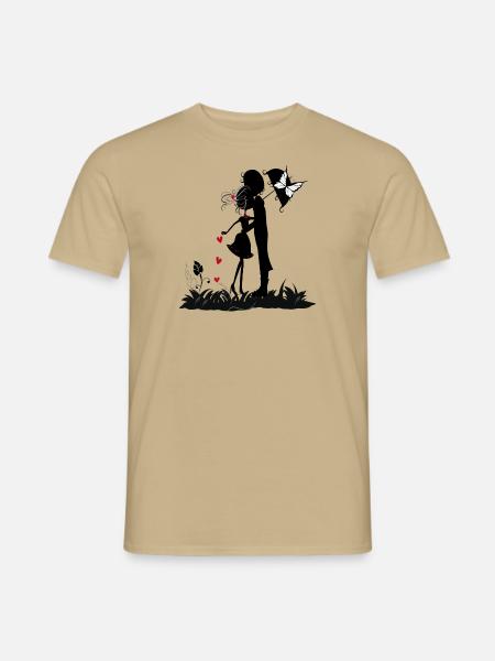 Scherenschnitt verliebt - Männer T-Shirt - Sandbeige