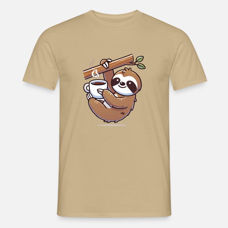 Faultier mit Kaffee - Männer T-Shirt - Sandbeige