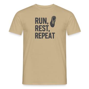 Run & Repeat Motivation - Men's T-Shirt - sand beige - Front - AI Model Male 178 light (178cm)