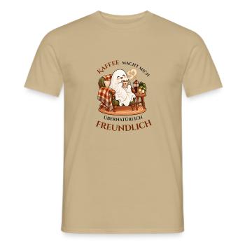 Kaffeegeist in bester Laune - Männer T-Shirt - Sandbeige - Vorne - AI Model Male 178 light (178cm)