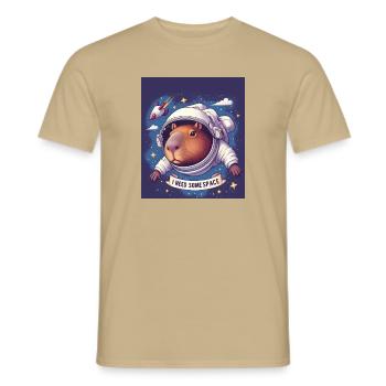"I NEED SOME SPACE" Capybara - Männer T-Shirt - Sandbeige - Vorne - AI Model Male 178 light (178cm)