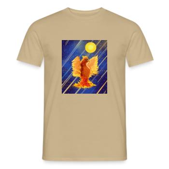 Kosmisch leuchtender Feuervogel: Cyber-Semurg - Männer T-Shirt - Sandbeige - Vorne - AI Model Male 178 light (178cm)
