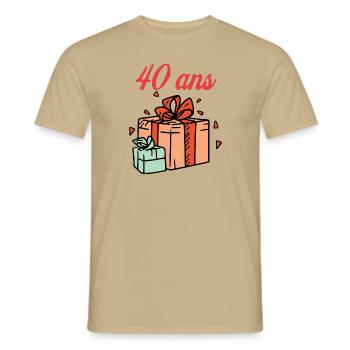 Anniversaire 40 ans - T-shirt homme - beige sable - Devant - AI Model Male 178 light (178cm)