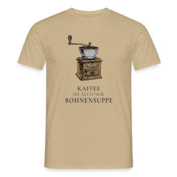 Kaffee ist auch nur Bohnensuppe - Männer T-Shirt - Sandbeige - Vorne - AI Model Male 178 light (178cm)