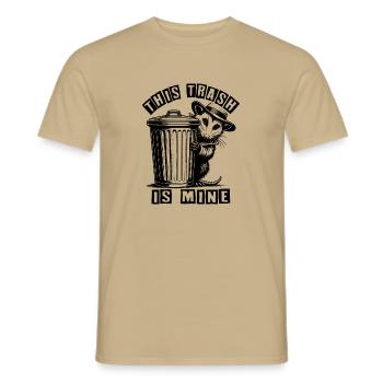 Trash possum with hat looking out of the garbage can - Men's T-Shirt - sand beige - Front - AI Model Male 178 light (178cm)