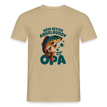 Angeln mit Enkeln Angel Opa Angelbuddy - Männer T-Shirt - Sandbeige - Vorne - AI Model Male 178 light (178cm)