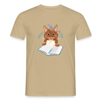 Katz und Maus lieben es, Bücher zu lesen - Männer T-Shirt - Sandbeige - Vorne - AI Model Male 178 light (178cm)