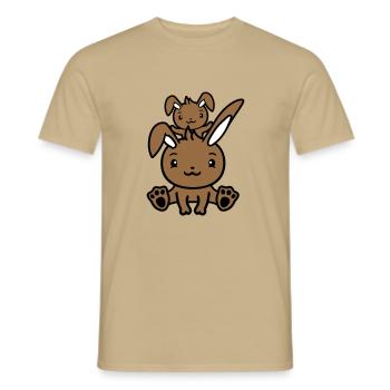 2 Bunnies Dad Mom Child Mother Sitting On Top Of Each Other - Men's T-Shirt - sand beige - Front - AI Model Male 178 light (178cm)