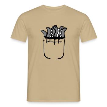 Tentacle Chest Pocket Octopus Monster Shirt Bag - Men's T-Shirt - sand beige - Front - AI Model Male 178 light (178cm)